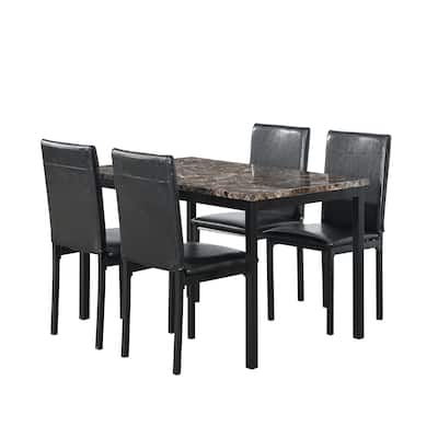 5-Piece Dining Table Set with Faux Marble Top and Upholstered PU Chairs, Modern Kitchen Table Set for 4