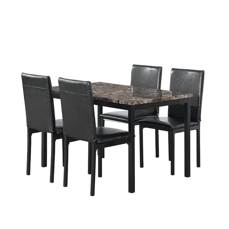 Furniture 5 Piece Metal Dinette Set with Faux Marble Top
