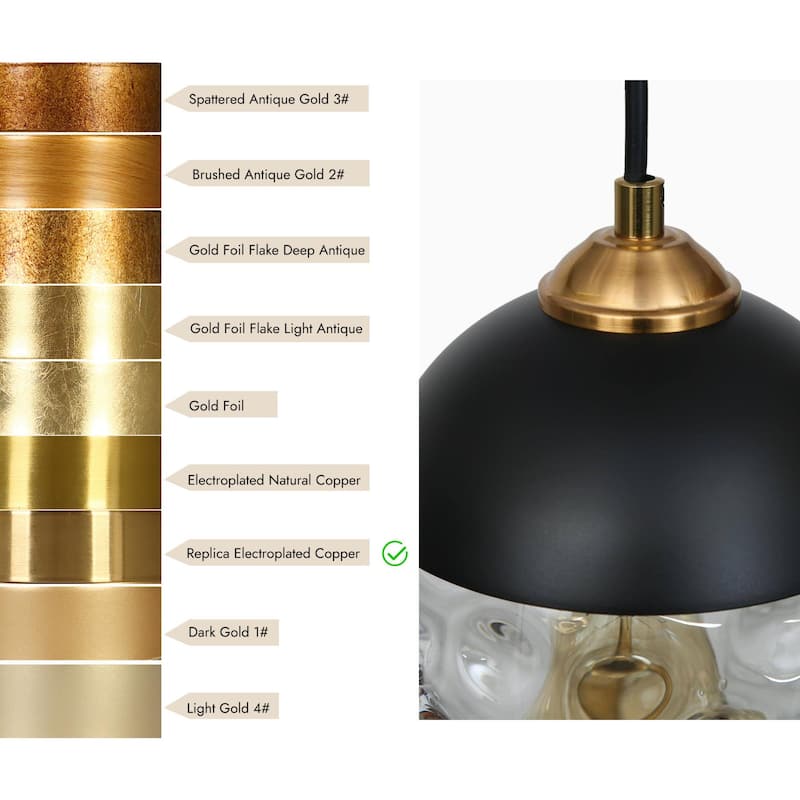 Modern Contemporary Black Gold Hammered Glass Kitchen Island Pendant Light for Dining Room