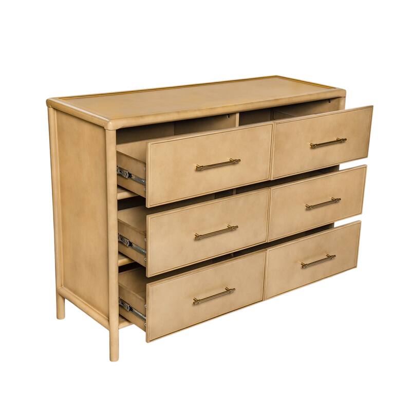 Roomfitters Large 6-Drawer Sideboard Storage Cabinet with Gold Handles