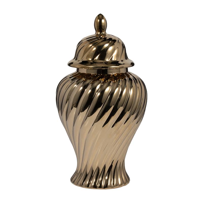 Sagebrook Home Ceramic 20" Swirl Temple Jar, White/Gold, Cylinder, 20"H, Swirl - 11" x 11" x 20"