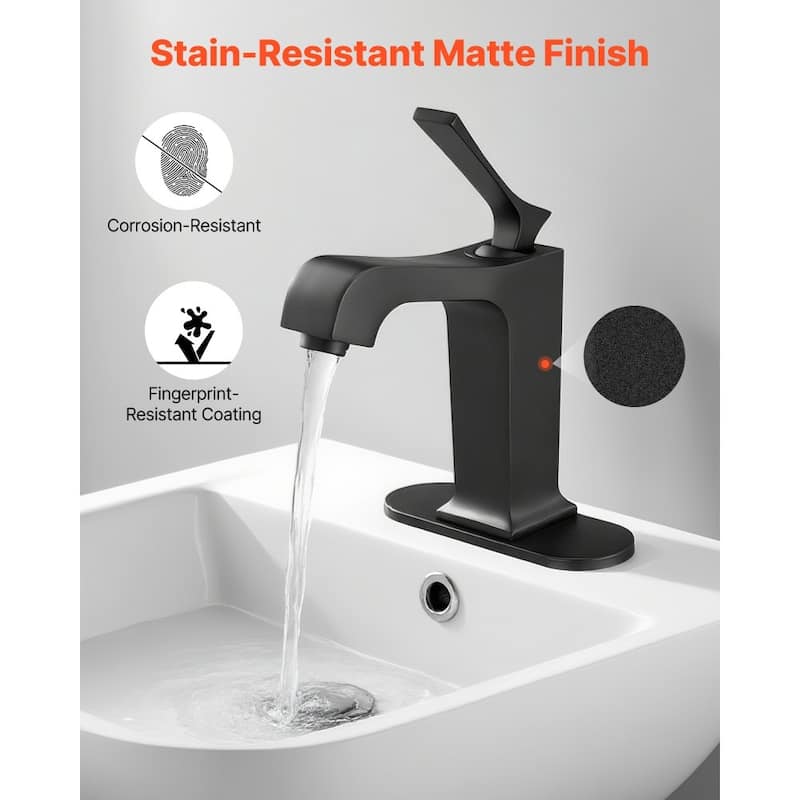 Black Stainless Steel Single Handle Sink Faucet with Drain - 6.89 x 2.17 x 10.24 inch