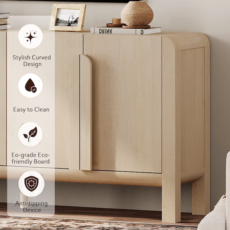 WAMPAT Mid-Century 63" Wood SideboardWAMPAT Buffet Cabinet With Storage, Modern Credenza With Doors And Adjustable Shelves