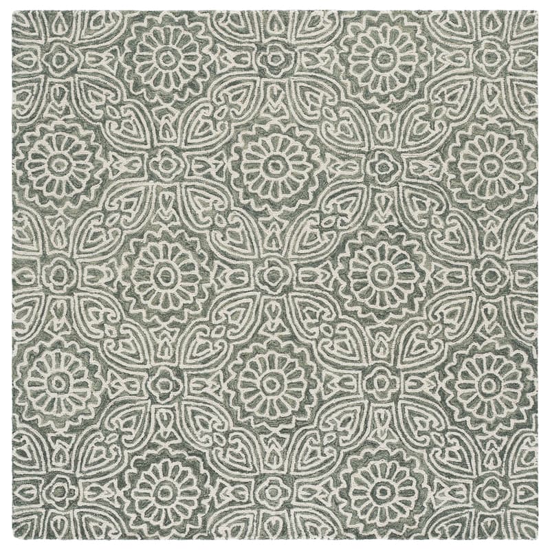 SAFAVIEH Hand-Tufted Blossom Naamah Patterned Wool Rug - Grey/Ivory - 6' Square
