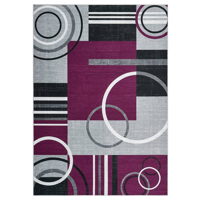 Washable Rugs for Living Room Bedroom Circles Pattern Rug Modern Geometric Area Rug