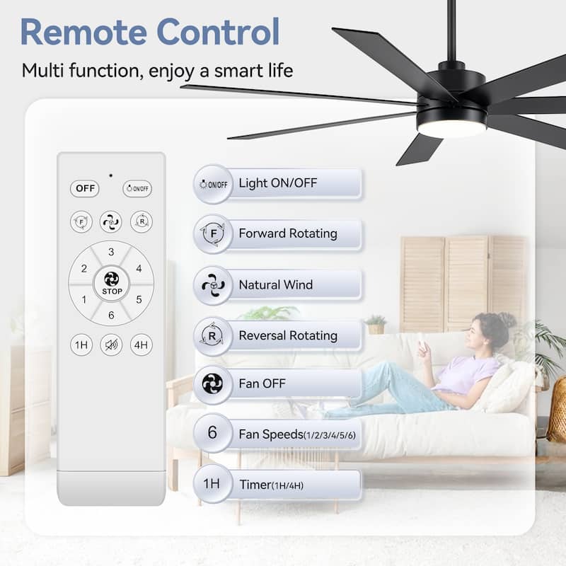 36/42/52/56/62/72/84-Inch Reversible Blade Integrated LED Ceiling Fan with Light Remote