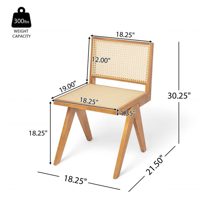 Rattan Dining Chair Set of 2, Armless Side Chairs with Wood Legs
