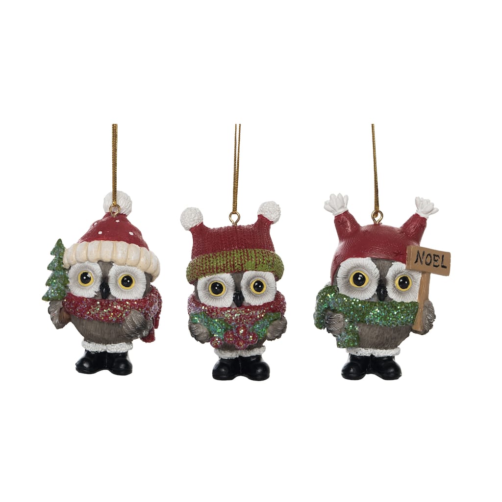 Transpac Resin Sweet Holiday Owl Ornament Set of 3 Christmas Home Decorations