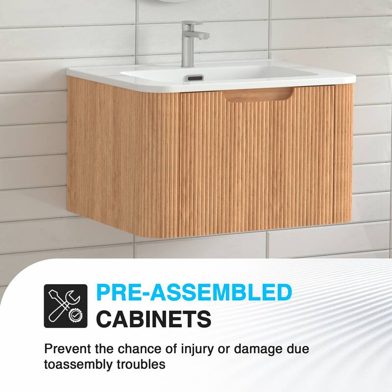 GDF Studio - Verona Floating Bathroom Vanity with Curved Edge Storage & Ceramic Basin without Faucet