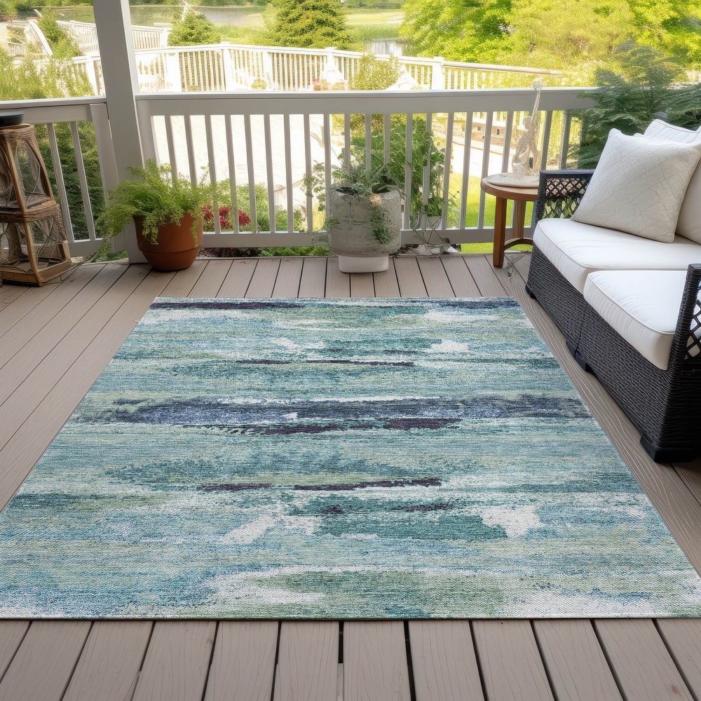 Machine Washable Indoor/ Outdoor Abstract Modern Chantille Rug