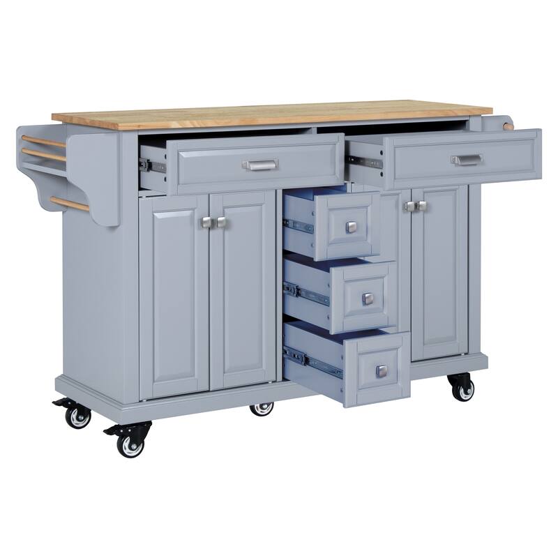 Kitchen Cabinet with Adjustable Shelves, Kitchen Island with Drawers, Kitchen Storage Cart with Built-in Spice Rack