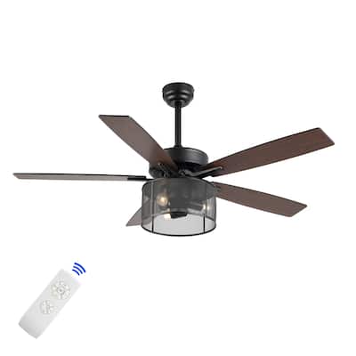 Oscar 52" 3-Light Farmhouse Industrial Iron/Wood Mobile-App/Remote-Controlled LED Ceiling Fan, by JONATHAN Y