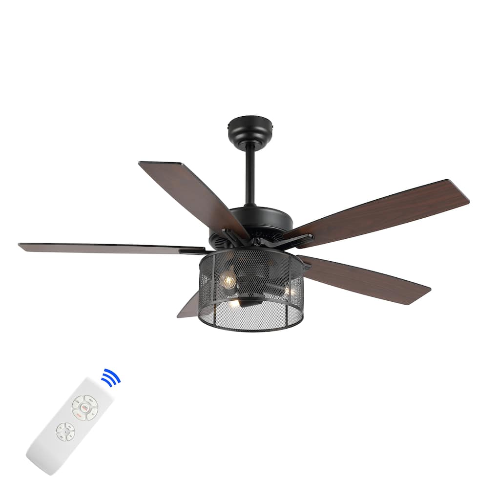 Oscar 52" 3-Light Farmhouse Industrial Iron/Wood Mobile-App/Remote-Controlled LED Ceiling Fan, by JONATHAN Y