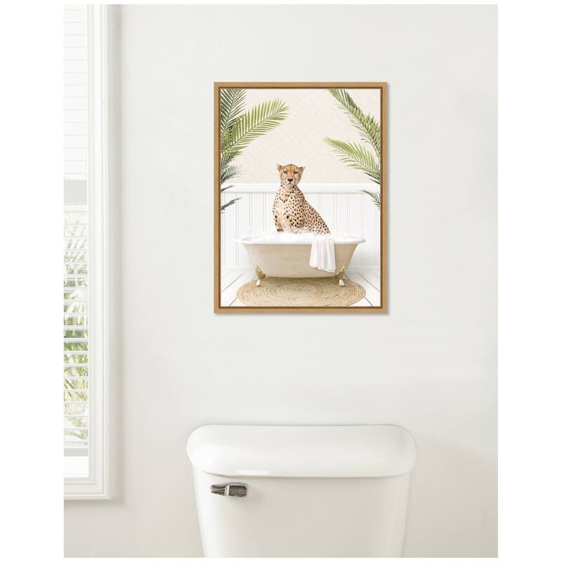 Kate and Laurel Sylvie Cheetah in Palms Bath Framed Canvas by Amy Peterson