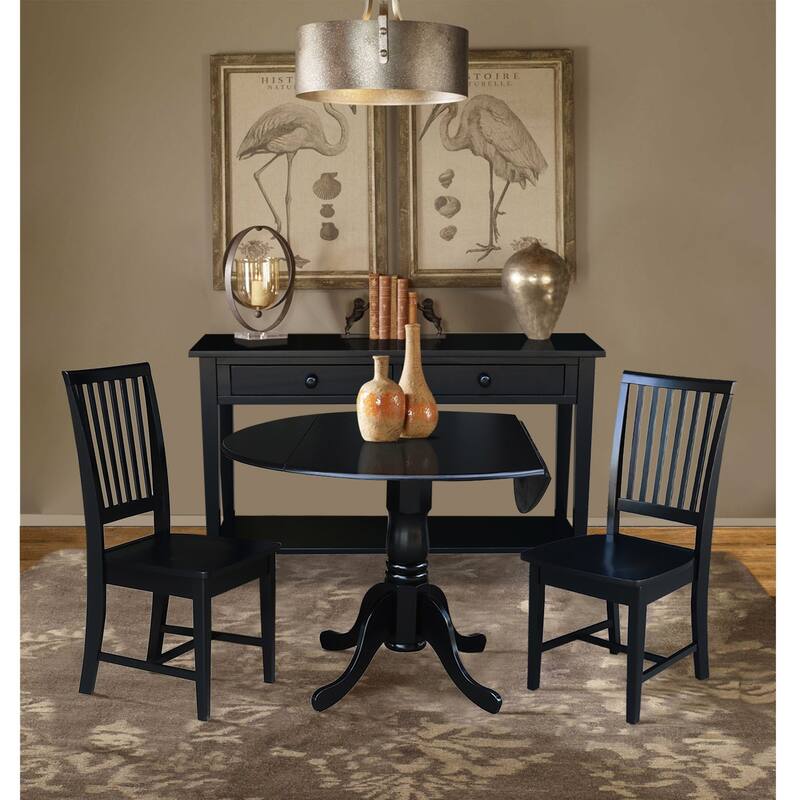Retro Coffee Table Set with Mission Chairs - Solid Wood & Parawood, 3-Piece Living Room Furniture, Black Finish