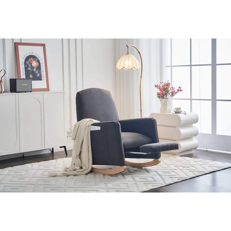 Cotton Linen Fabric Nursery Rocking Chair With Adjustable Footrest