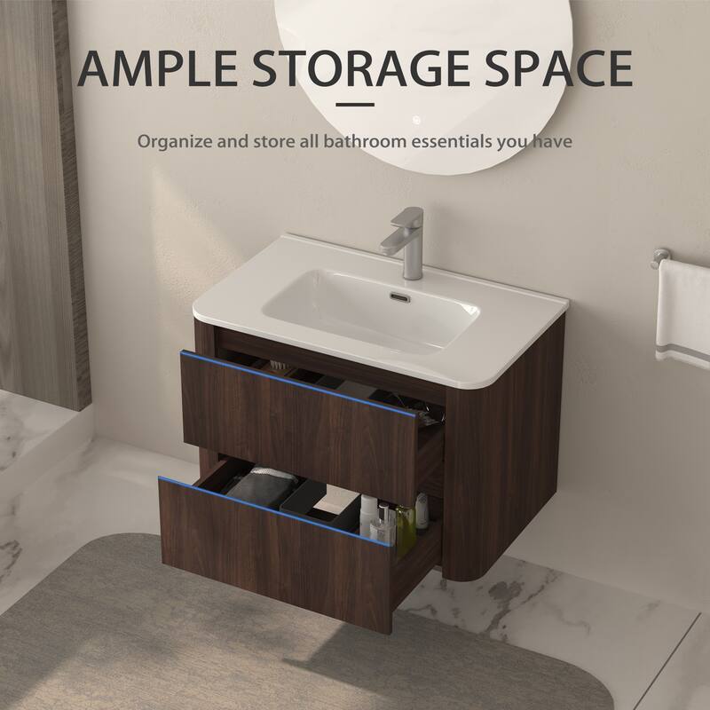 GDF Studio - Hailey American Design 30" Floating Bathroom Vanity with Sink and Two Soft-Close Drawers