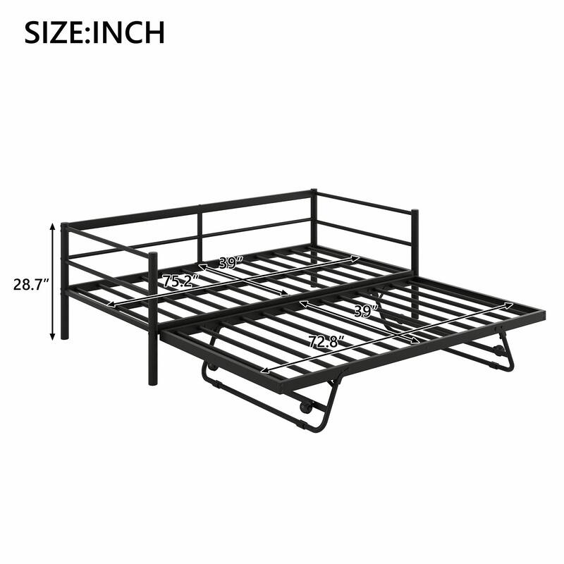 Twin Size Metal Daybed with LED Lights and Adjustable Pop-Up Trundle