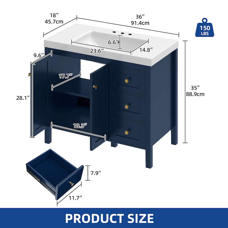 Moasis 36"/42" Bathroom Vanity Cabinet Set with Sink Combo and 3 Drawers & Cabient