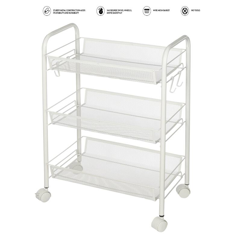 Urban Shop 3 Tier Trolley Rolling Mesh Storage Cart - 17" x 7" x 29"