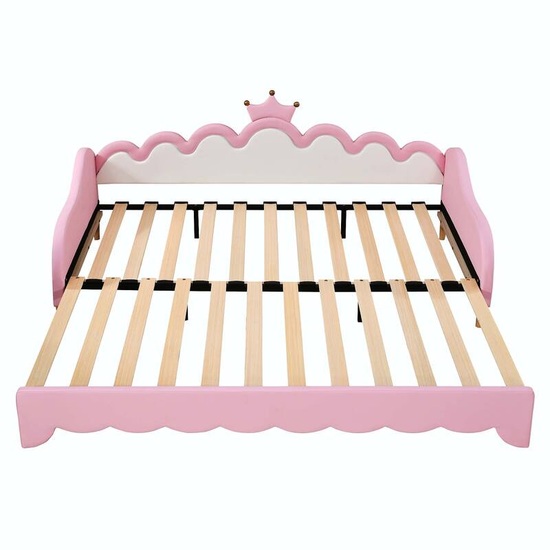 Modern Upholstered Princess Twin Extending Daybed with LED Lights