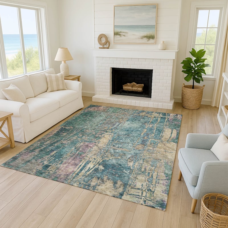 Machine Washable Indoor/ Outdoor Abstract Modern Chantille Rug