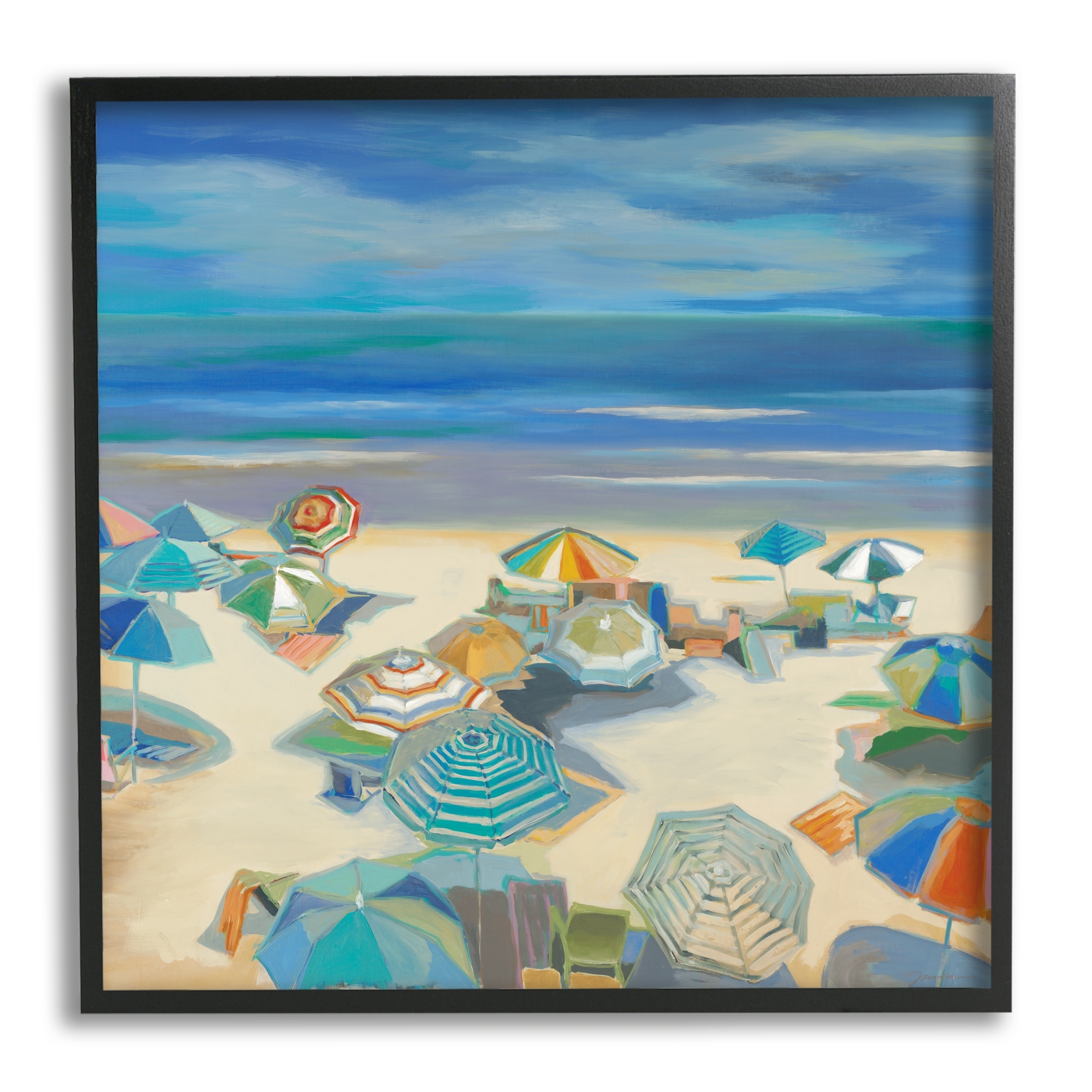 Stupell Beach Umbrellas on Shore Framed Giclee Art Design by Liz Jardine