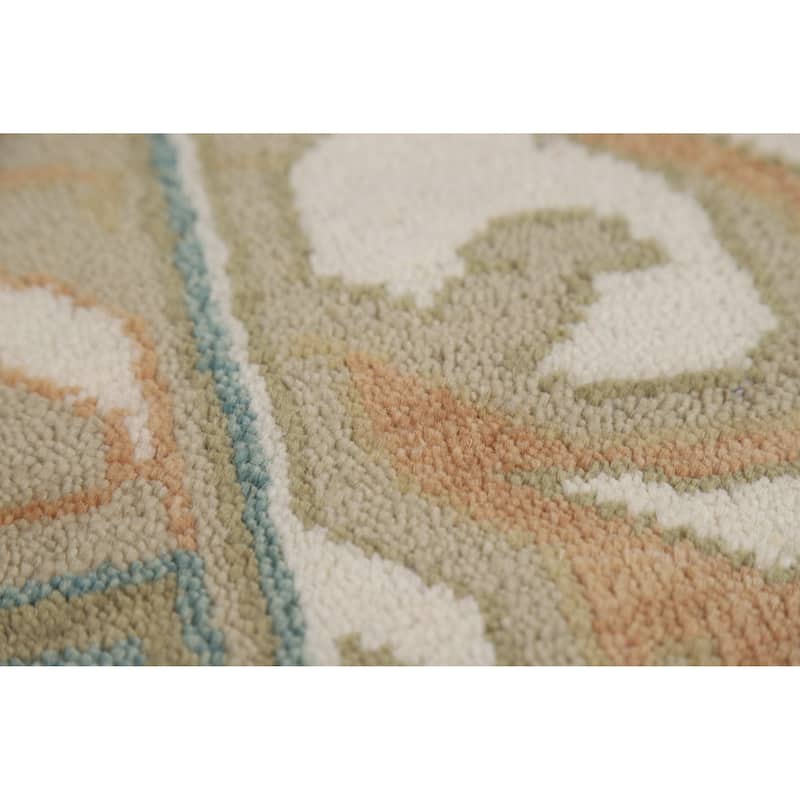 Floral Blue Oushak Style Area Rug Handmade Wool Carpet - 9'0" x 11'10"