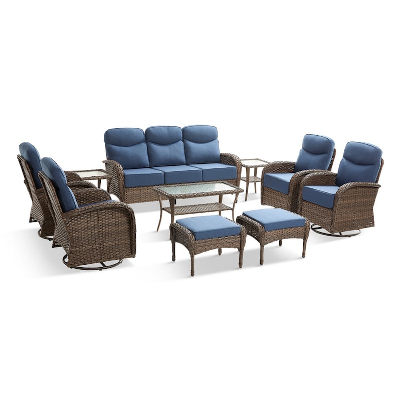 Pocassy Outdoor Sofa Swivel Chair and Ottman with Coffee Table