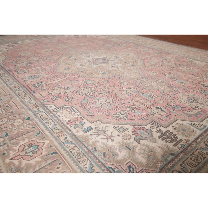 Pink Tabriz Persian Vintage Rug Hand-Knotted Traditional Wool Carpet - 6'9"x 9'8"