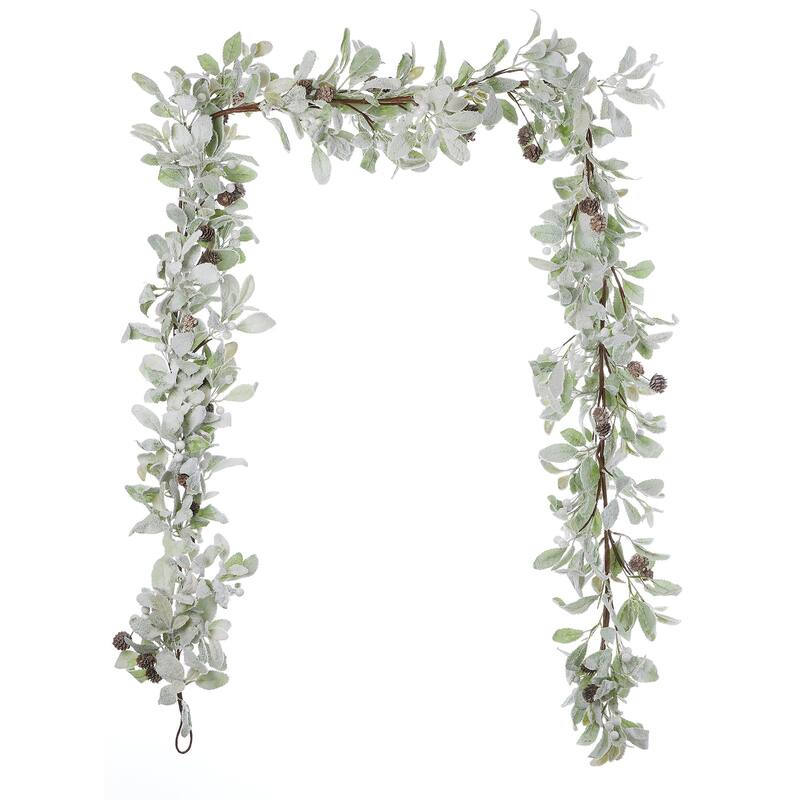 Snowy Lambs Ear and Holly Berry 9ft Garland-White