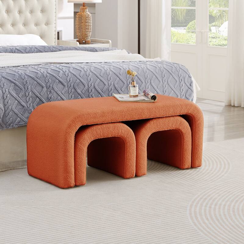Set of 3 U-Shaped Modern Bench Teddy Ottoman Bench