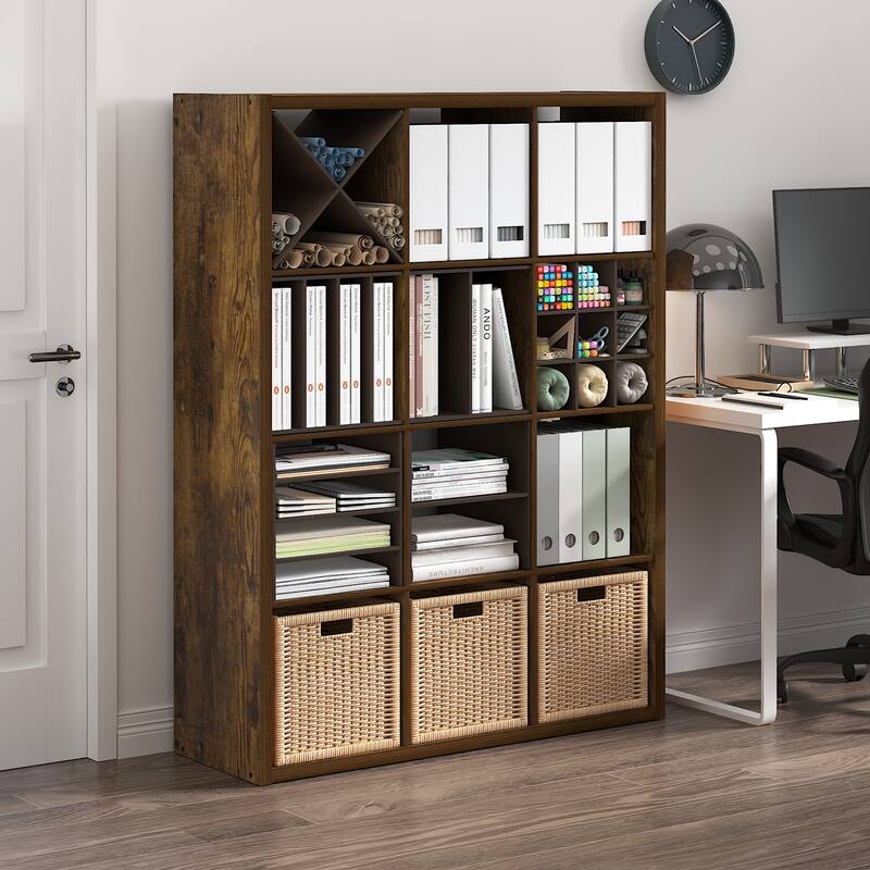 Furinno Cubicle Open Back Decorative Cube Storage Organizer, 12-Cube, White