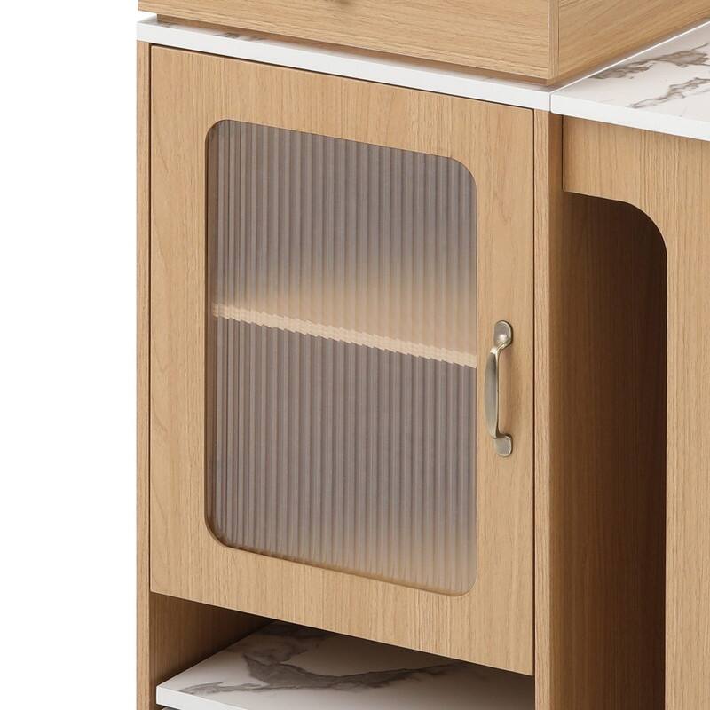 59.5" Kitchen Island with Extendable Dining Table Double-sided Storage and Built-in Power Outlet for Kitchen, Dining Room