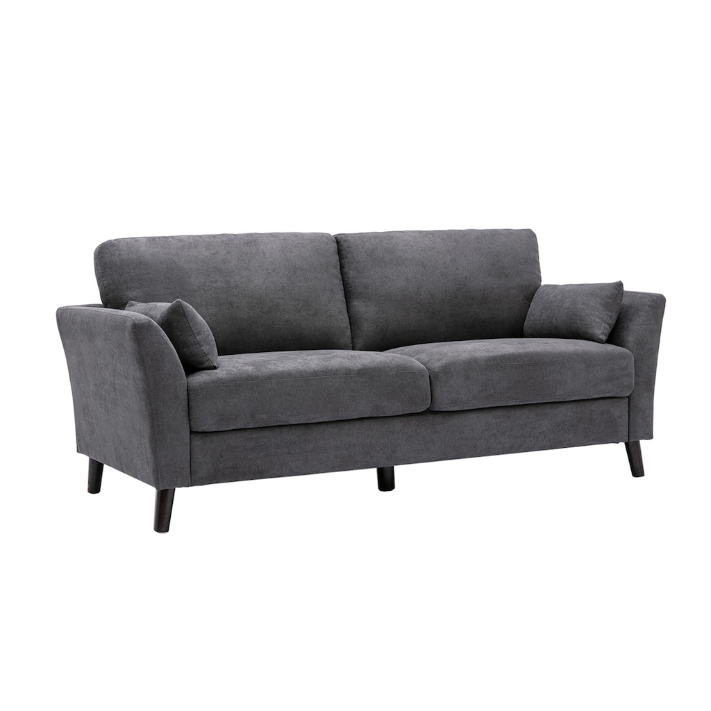 Woven Fabric Upholstered Sofa with 2 Pillows in Gray