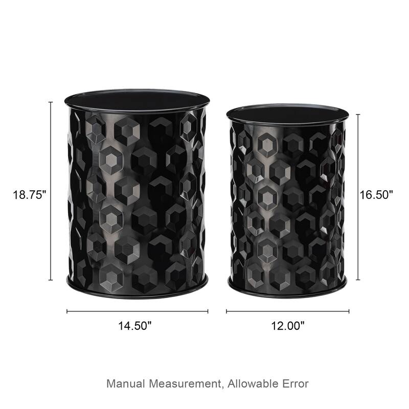 Glitzhome Set of 2 Glossy Black Metal Outdoor Table Accent Stool - 14.25"W x 14.25"D x 18.75"H