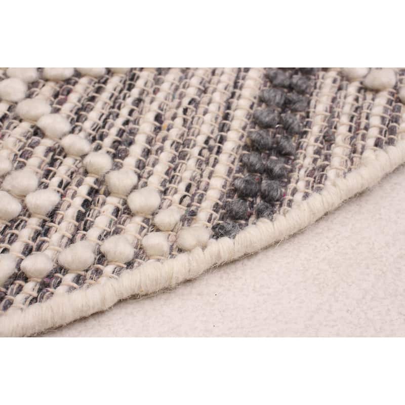 ECARPETGALLERY Braid weave Sienna Cream, Grey Wool Rug - 4'10 x 4'10