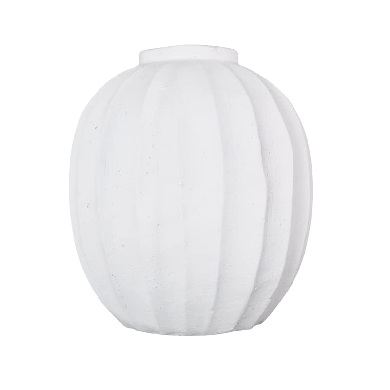 Magnesium Oxide Wide Vase with Carved Grooves - White - Roche River Decor