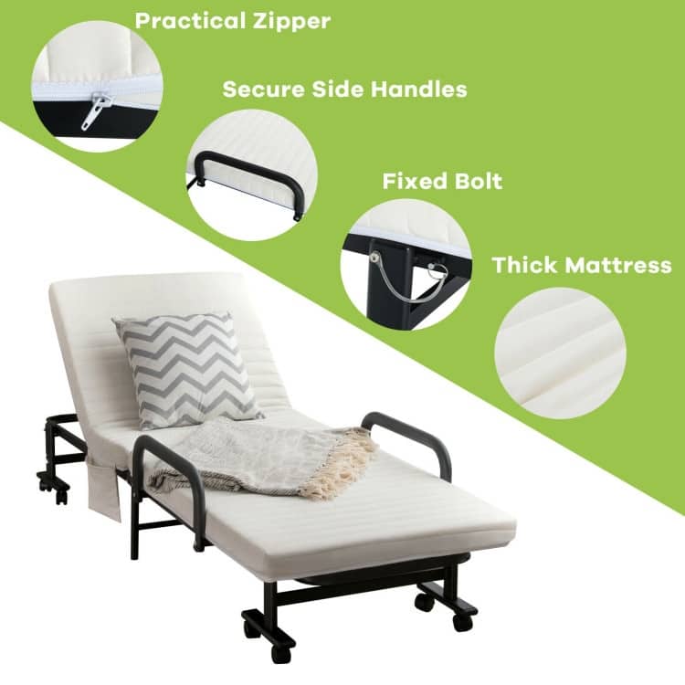 Adjustable Folding Guest Bed Frame with Mattress and Wheels