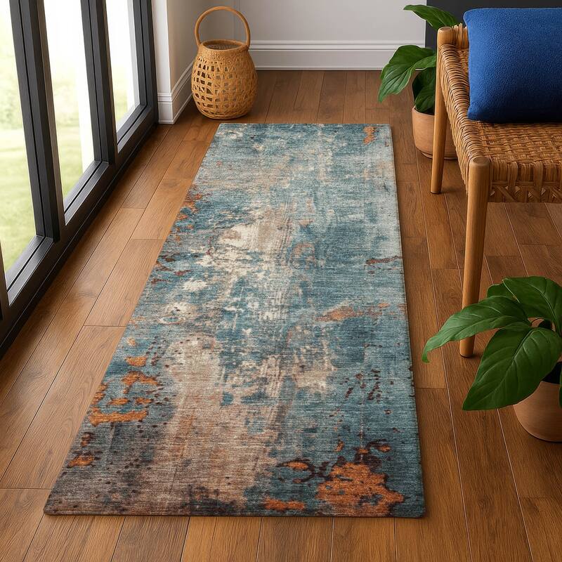 Premium Washable Super Soft Abstract Chic Mayfield Rug - Teal - 2'3" x 7'6"