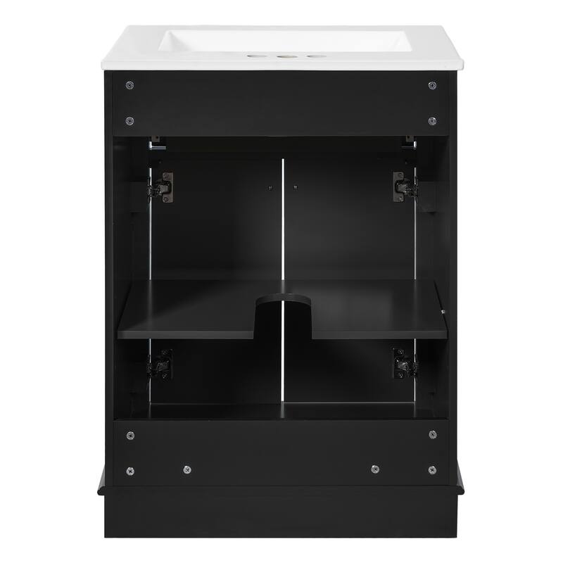 24" Bathroom Vanity with Integrated Ceramic Sink, Bathroom Cabinet with 2 Doors