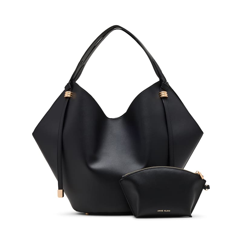 Anne Klein Large Hobo Tote Bag with Pouch - Black