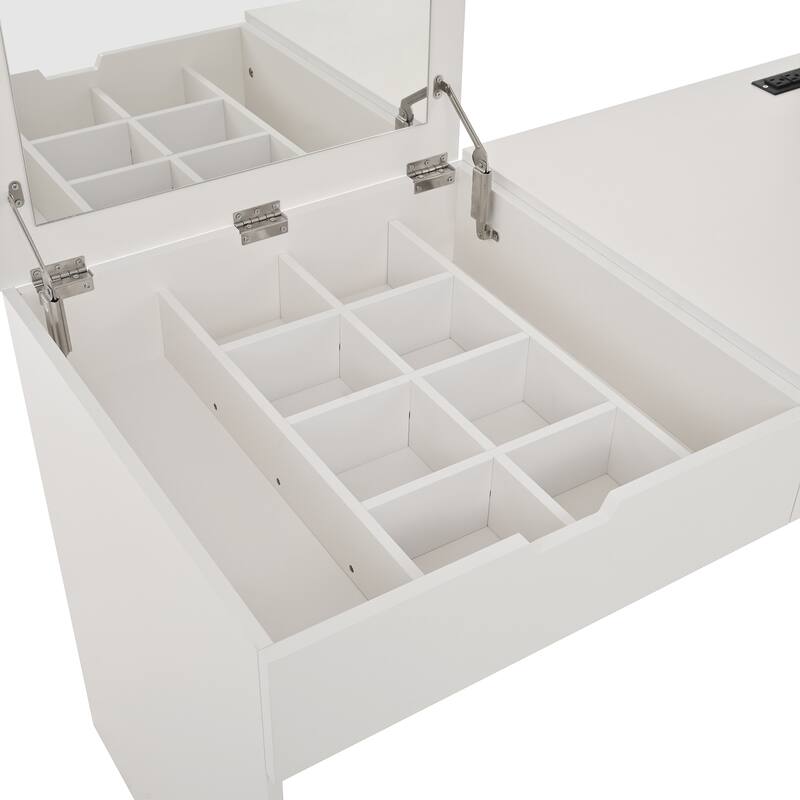 Vanity Desk with Mirror & Charging Station, Dressing Table with Hidden Storage Compartments, Multi-functional Home Office Desk