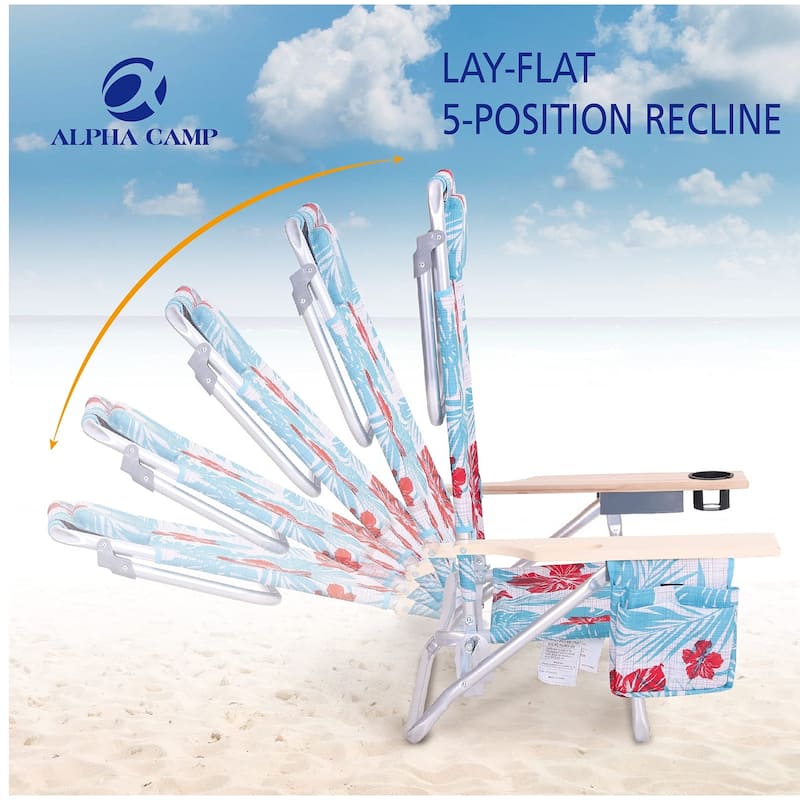 2-Piece Lightweight 5-Position Folding Lay Flat Beach Chairs with Tower Bar
