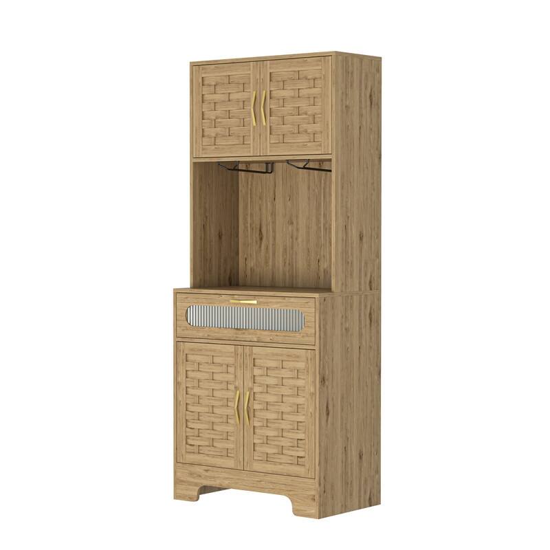 Wood Tall Kitchen Pantry Storage Cabinet with Doors Dining Room Power Strip Hutch Cupboard Pantry