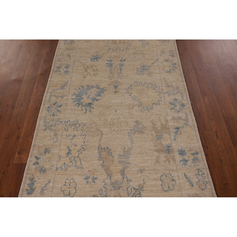 Earth Tone Oushak Vegetable Dye Runner Rug Hand-Knotted Wool Carpet - 2'11" x 9'8"