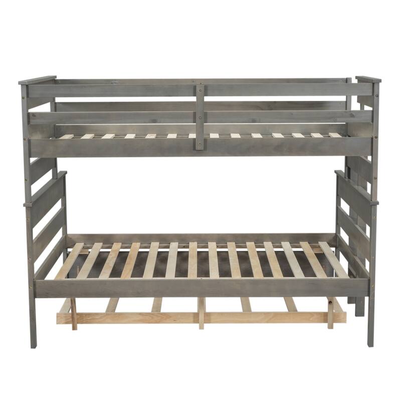 Detachable Wood Bunk Bed, Twin over Full Kids Bunk Bed Frame with Trundle Bed, Divided Into 2 Separate Beds Frame