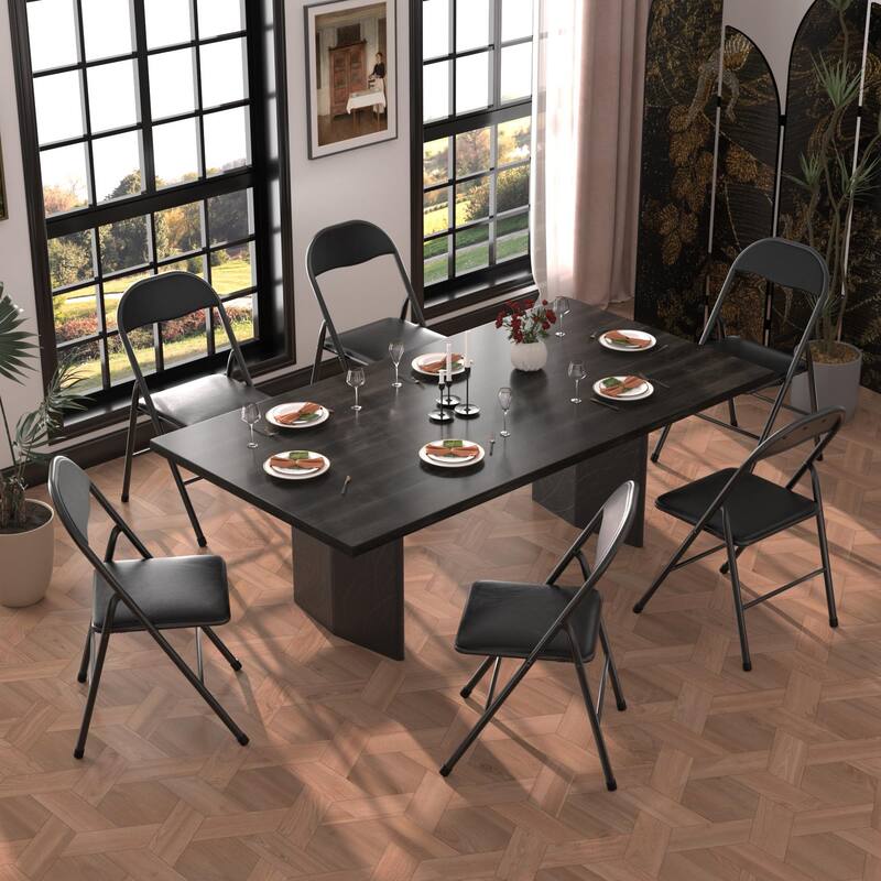Faux Leather Padded Stackable Folding Chair Folding Chair Set - Set of 6