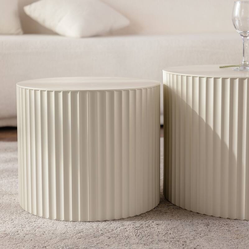 GDFStudio - Set of 2 Modern Wave Stripe Nesting Coffee Table Round Drum Accent Tables
