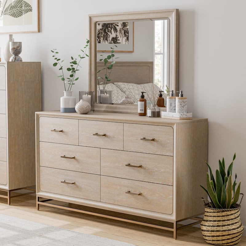 Furniture of America Drayden Transitional Oak 2-Piece Dresser and Mirror Set - Light Oak